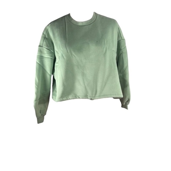 𝅺CALI BE Light Green Cropped Cinch Long Sleeve Sweatshirt Crewneck Size M - Picture 1 of 11
